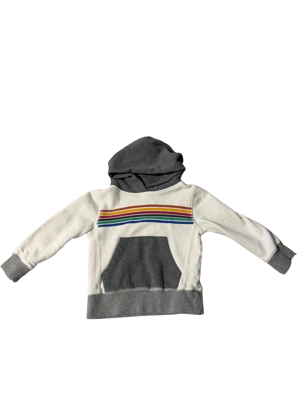 kidpik - Rainbow Stripe Color Block Pullover Hoodie Cream/Charcoal 3T